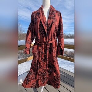 Peruvian Connection Pima Cotton Black and Red/Orange Robe Small